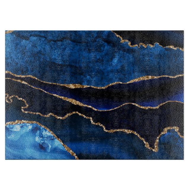 Planche À Découper Agate bleu et or de luxe pailleté (Devant)