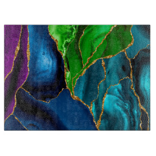Planche À Découper Agate de paon bleu, violet et vert Faux paillettes