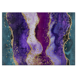 Planche À Découper Agate de paon scintillant rose, violet et sarcelle