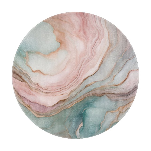 Planche À Découper Agate de verre ronde mauve et sarcelle (Devant)