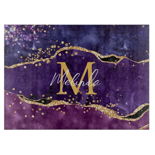 Planche À Découper Agate des séquences de Parties scintillant violet  (Devant)