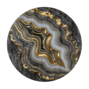 Planche À Découper Agate Géode Marbre Luxe Or Noir