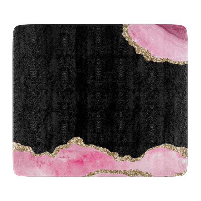 Planche À Découper Agate Marbre Rose Élégante Pierre Précieuse Paille (Devant)