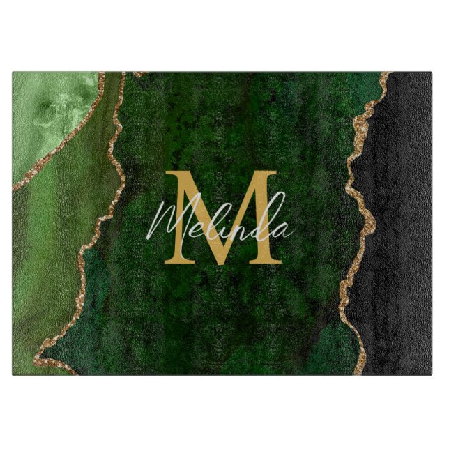 Planche À Découper Agate Marbre Vert et Or (Devant)