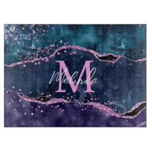 Planche À Découper Agate Océan Pailleté Bleu Marine et Violet