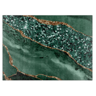 Planche À Découper Agate océanique élégante verte et dorée scintillan