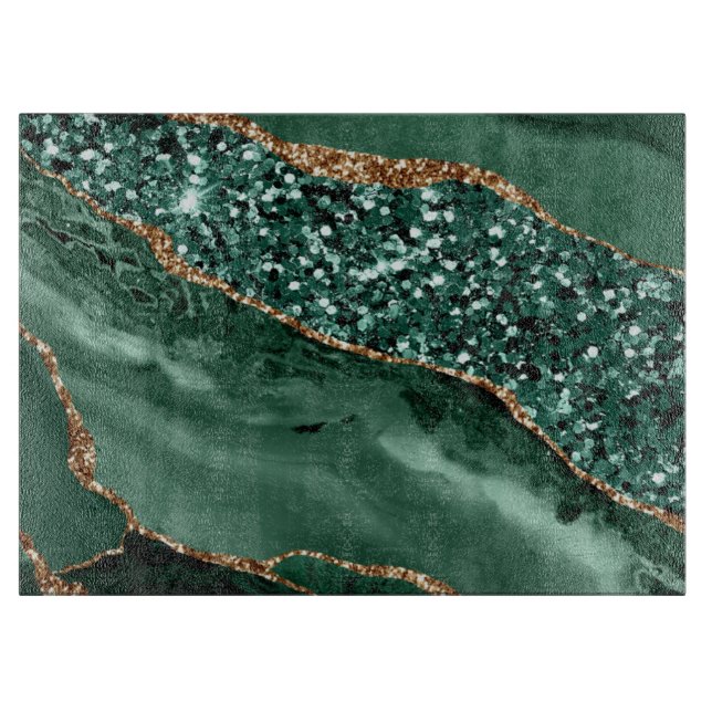 Planche À Découper Agate océanique élégante verte et dorée scintillan (Devant)