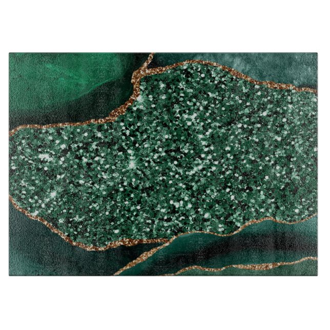 Planche À Découper Agate océanique élégante verte et dorée scintillan (Devant)