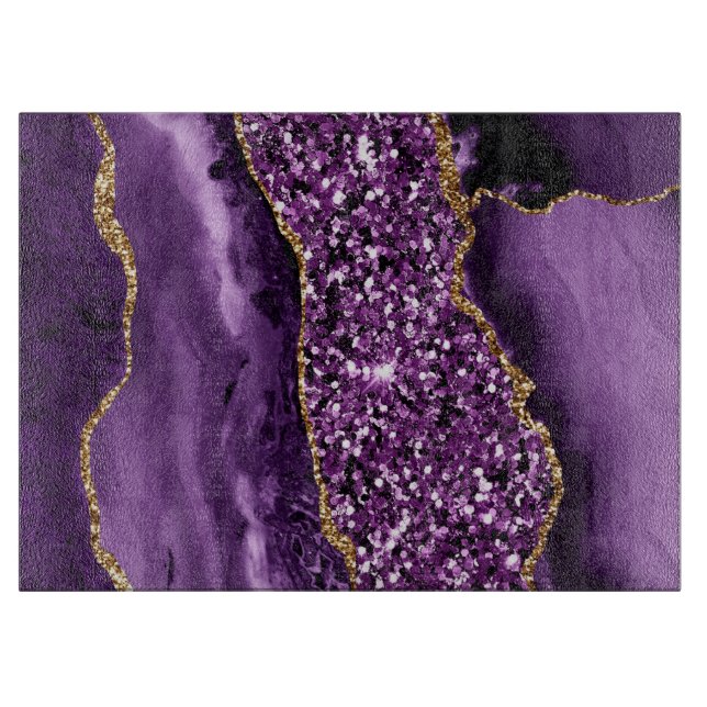 Planche À Découper Agate océanique élégante violette et dorée (Devant)