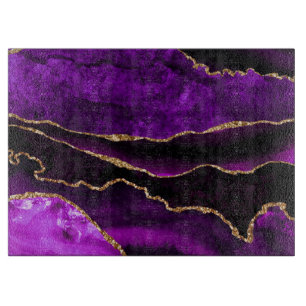 Planche À Découper Agate Violet et Or Pailleté de Luxe