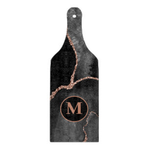 Planche À Découper Agathe noire moderne Monogramme en marbre