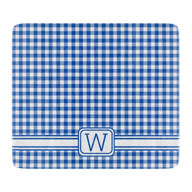 Planche À Découper Agritourisme Bleu et Blanc En vichy Plaid Monogram (Devant)