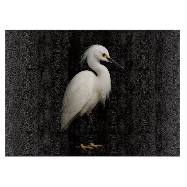 Planche À Découper Aigrette neigeuse Black 4 Luxe sur panneau de verr (Devant)
