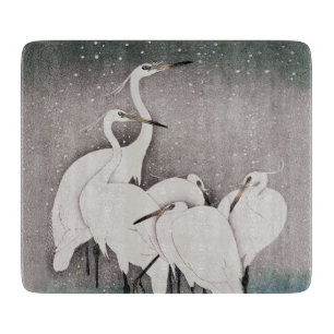 Planche À Découper Aigrettes de Koson dans la neige : vintage japonai