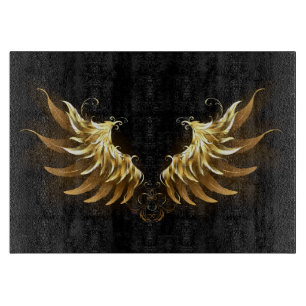 Planche À Découper Ailes d'ange dorées sur fond noir