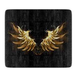 Planche À Découper Ailes d'ange dorées sur fond noir