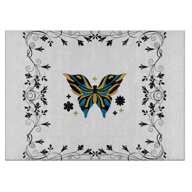 Planche À Découper Ailes Enchantées – Papillon Noir et Bleu (Devant)