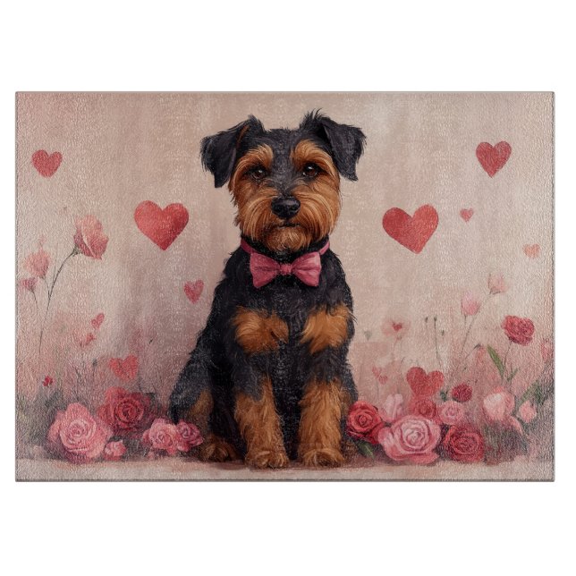 Planche À Découper Airedale avec des Roses - Saint-Valentin (Devant)