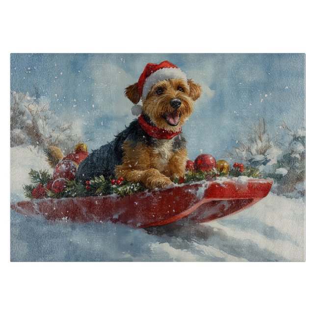 Planche À Découper Airedale Chien dans la boue Laisser neiger Noël (Devant)