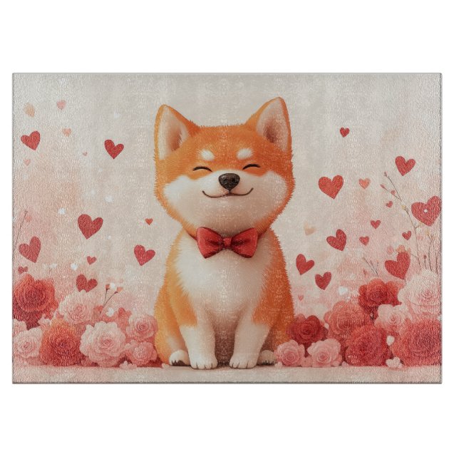 Planche À Découper Akita avec des Roses - Saint-Valentin  (Devant)