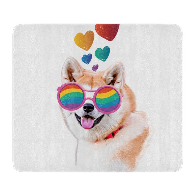 Planche À Découper Akita Chien avec Coeurs Saint Valentin (Devant)