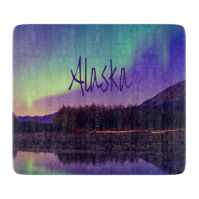 Planche À Découper Alaska Northern Lights Mountains Lake (Devant)