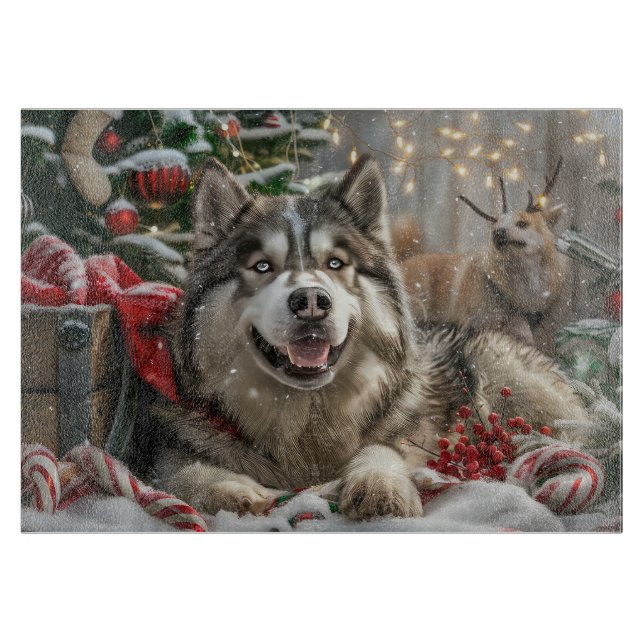 Planche À Découper Alaskan Malamute Chien Fête de Noël (Devant)