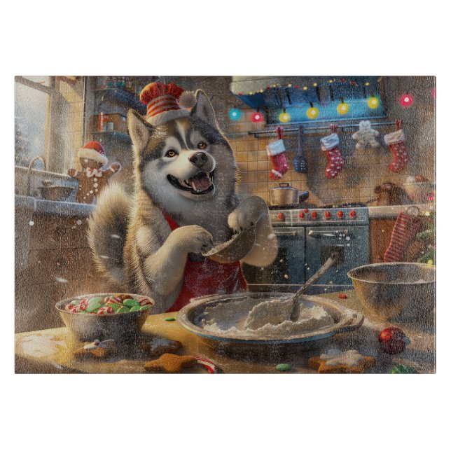Planche À Découper Alaskan Malamute : Noël festif (Devant)