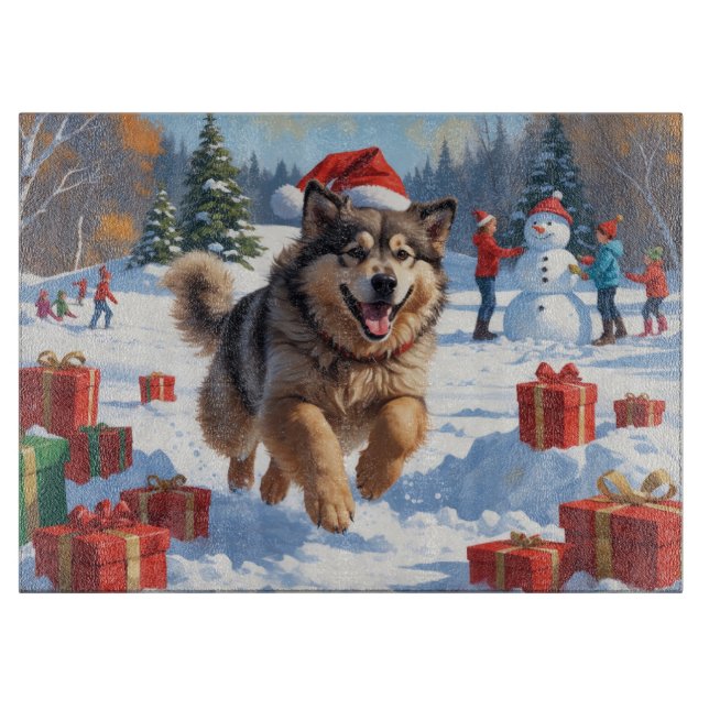 Planche À Découper Alaskan Malamute Noël Festive Scène de neige (Devant)