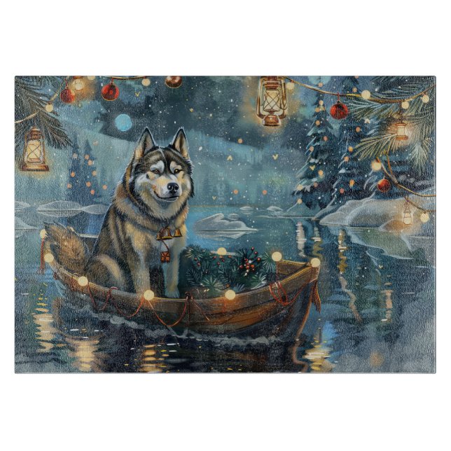 Planche À Découper Alaskan Malamute Noël Festive Voyage (Devant)