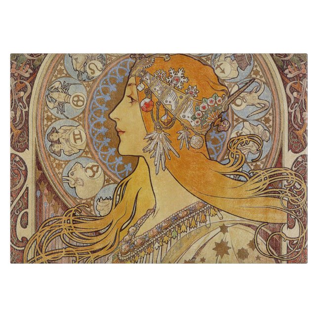 Planche À Découper Alfonse Mucha Zodiac Art nouveau femme (Devant)
