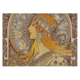 Planche À Découper Alfonse Mucha Zodiaque Art Nouveau Femme