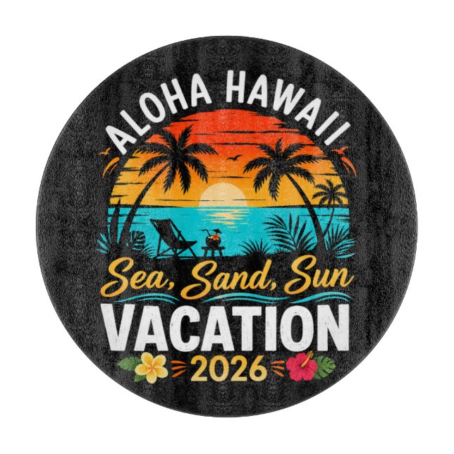 Planche À Découper Aloha Hawaii Mer Sable Soleil 2026 (Devant)