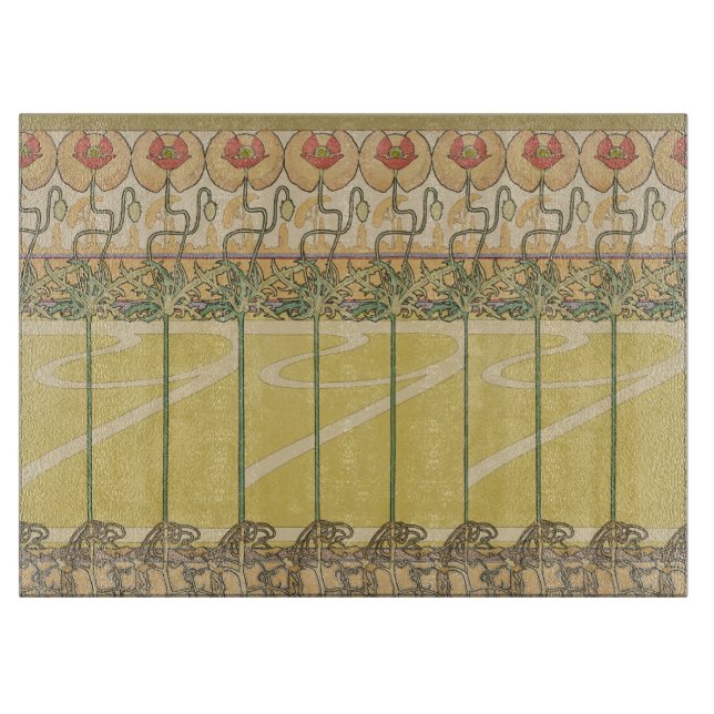 Planche À Découper Alphonse Mucha Coquelicots Papier Peint Floral Art (Devant)