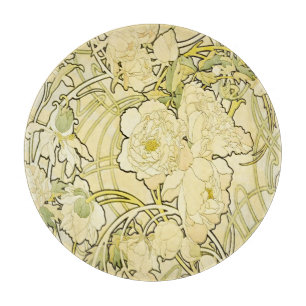 Planche À Découper Alphonse Mucha Pivoines Motif Floral Art Nouveau