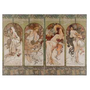 Planche À Découper Alphonse Mucha Quatre Saisons Panneau Art nouveau