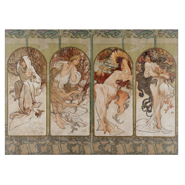 Planche À Découper Alphonse Mucha Quatre Saisons Panneau Art nouveau  (Devant)