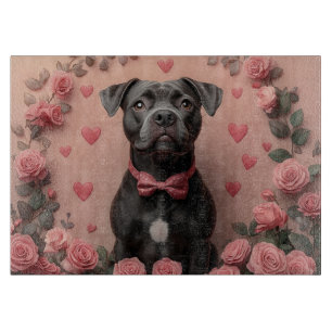 Planche À Découper American Staffordshire avec Roses - Saint-Valentin