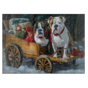 Planche À Découper American Staffordshire enneigé Noël traîneau 