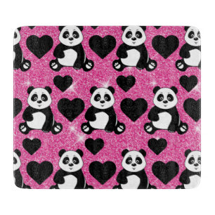 Planche À Découper Amoureux d'animaux Ours Panda Cœurs Noirs Paillett