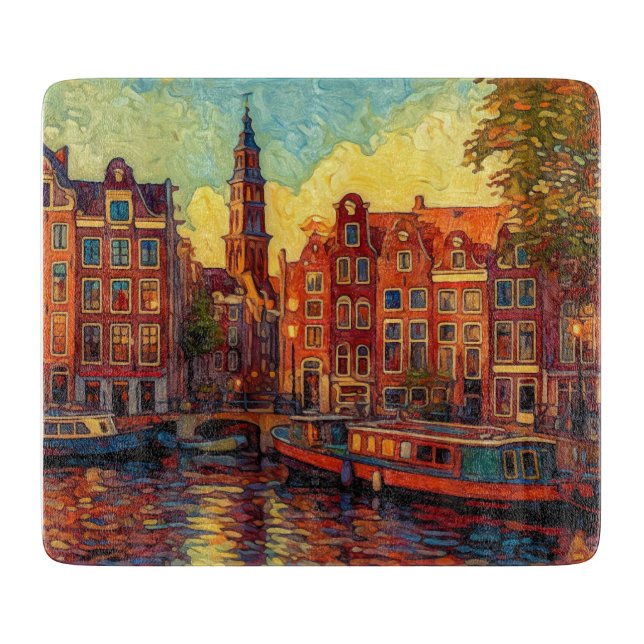 Planche À Découper Amsterdam canal maisons de style van Gogh (Devant)