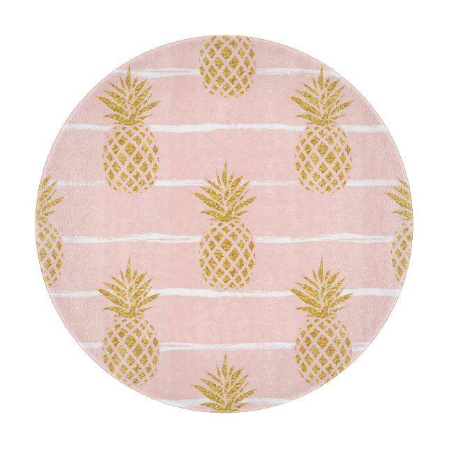 Planche À Découper Ananas en or, Arrière - plan d'été rayé. (Devant)