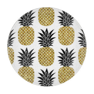 Planche À Découper Ananas En Or : Blanc Dessiné À La Main Sans Coutur