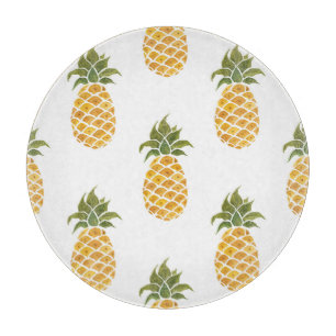 Planche À Découper Ananas peint à la main, arrière - plan aquarelle.