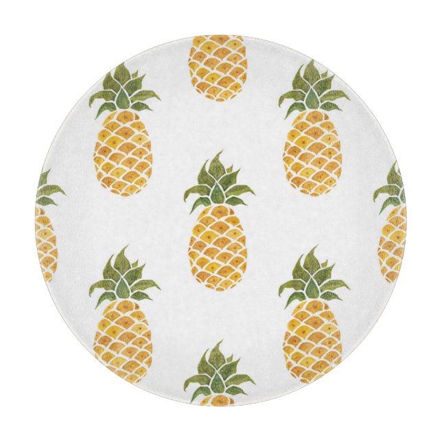 Planche À Découper Ananas peint à la main, arrière - plan aquarelle. (Devant)