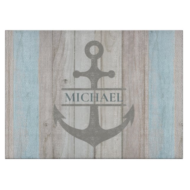 Planche À Découper Ancre nautique nom bois Cadeau côtier (Devant)