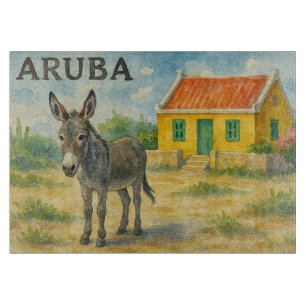 Planche À Découper Âne d'Aruba avec aquarelle de maison Cunucu jaune