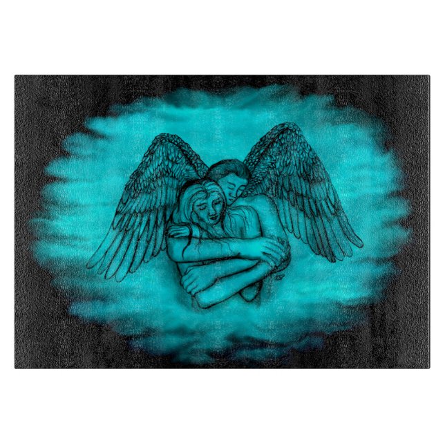 Planche À Découper Angel Eros en amour, design noir et vert (Devant)