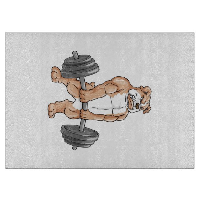 Planche À Découper Anglais Bulldog Bodybuilder Poids Barbell (Devant)