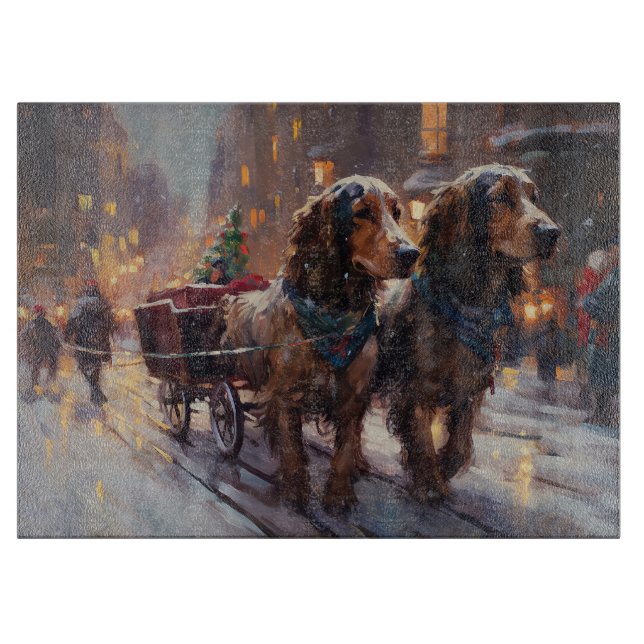 Planche À Découper Anglais Cocker Spaniel Noël Festin Saison (Devant)